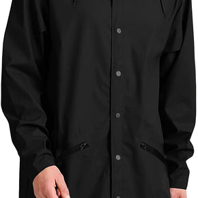 JINIDU Men's Lightweight Waterproof Rain Jacket Packable Outdoor Hooded Long Rai / Color 01-black(with Zipper Pockets) / Size Large