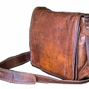 15 Inch Leather Full Flap Messenger Handmade Bag Laptop Bag Satchel Bag Padded Messenger Bag School Brown (15X11)