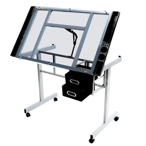 Yaheetech Adjustable Rolling Drafting Table with Tempered Glass Top