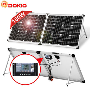 Dokio 100W Portable Foldable Solar Panel Kit for Camping/RV/Car Battery/Home