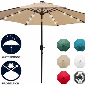 Sunnyglade 9' Solar 24 LED Lighted Patio Umbrella with 8 Ribs/Tilt(Light Tan)