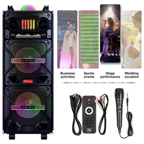 Portable Dual 10'' BT Speaker FM AUX TF w/MIC Remote Control LED Rechargeable