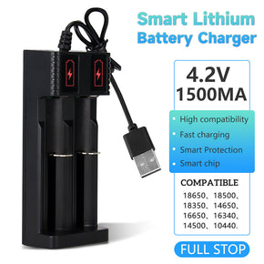 4pcs 26650 Battery 6000Mah 3.7V Flat Top Li-ion Rechargeable Batteries / Option 2-Slot Battery Charger