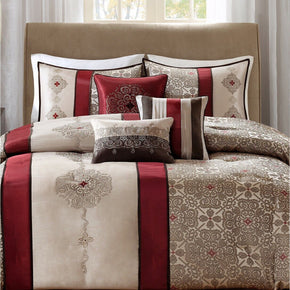 Madison Park Donovan 7-PC Comforter Set Medallion Jacquard Red QUEEN E03120