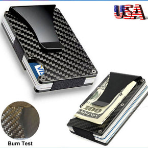 Slim Credit Card Holder RFID Blocking Metal Wallet Purse Carbon Fiber Money Clip