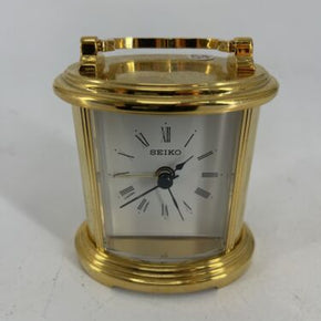 Seiko Peyton Carriage Quartz Gold Tone Metal Case Alarm Clock QHE109GLH