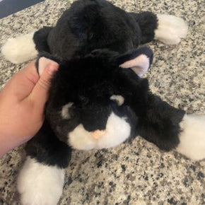 Russ Berrie Buttons Cat Plush Stuffed Animal Black White Tuxedo Kitty Green Eyes