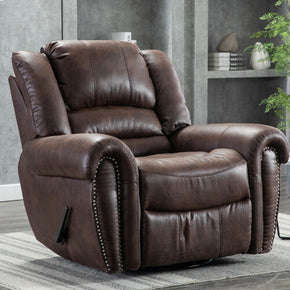 Overstuffed Leather Swivel Rocker Recliner Chair Large Living Room Glider Sofa