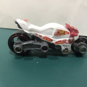 2013 McDonald's Hot Wheels White Plastic Motorcycle - Excellent Condition