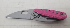 Schrade SS1 Simple Simon Pocket Knife Frame Lock Plain Edge Blade Pink