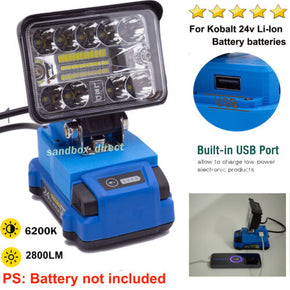 1x LED Work Light Works On Kobalt 24v Li-Ion Battery (2800LM)-w/FAST USB PORT