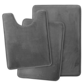 Memory Foam 3 PC Bathroom Rug Absorbent Bath Mat Set Small Large and Contour Rug / Color Gray