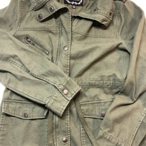 Ambiance Women's Size L Army Green Drawstring Zip Snap Up Cargo Spring Jacket