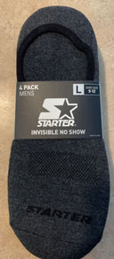 Starter No Show Black 4 Pack Mens Large (9-12) NEW