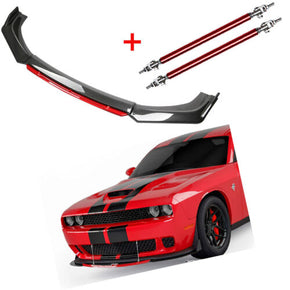 Splitter Carbon Fiber Front Bumper Lip Spoiler Strut Rods For Dodge Challenger