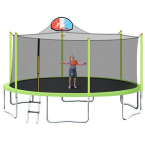 Merax 8/10/12/14/15/16FT Trampoline with Basketball Hoop Safety Enclosure Net / color 16FT Green