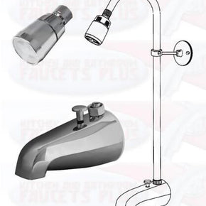Chrome BathTub Diverter Spout  Add-A-Shower Kit With Shower Riser & Shower Head