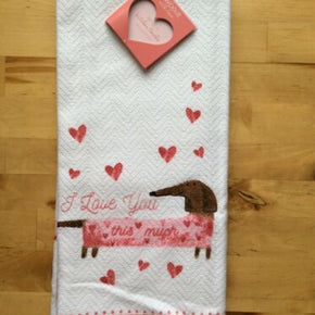 Dachshund dog Valentines KITCHEN TEA DISH TOWELS Set Of 2, NWT