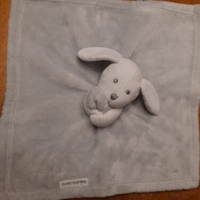 BLANKETS AND BEYOND gray WHITE PLUSH BUNNY or dog LOVEY SECURITY BLANKET sweet