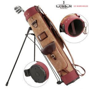 TOURBON Golf Clubs Stand Support Bag Staff Carry Cart Travel Case Canvas Leather