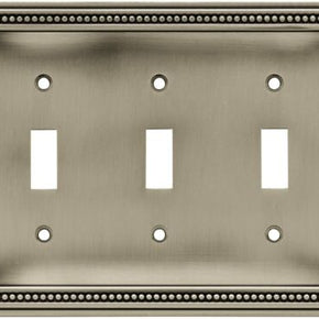 Brainderd 64737 Beaded Brushed Brushed Satin Pewter Triple Switch Wall Plate