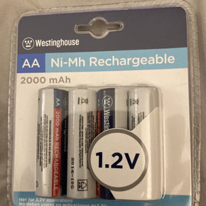 Westinghouse 2000 mAh AA Ni-Mh Rechargeable Batteries 1.2V B108014 4 Pack New