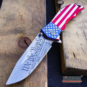 8" M-Tech American Flag Assisted Folding Pocket Knife Proud In the USA / Style We The People