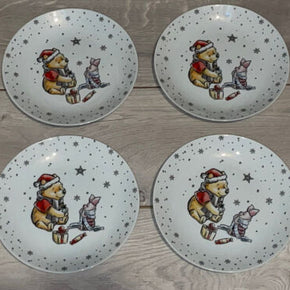 (4) Disney Winnie The Pooh Friends Christmas SALAD Plates Set !