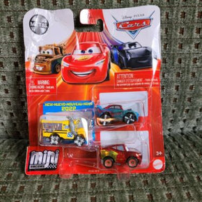 New for 2022 Disney Pixar Cars Mini Racers 3 pack, MISS FRITTER, Fishtail, LMQ