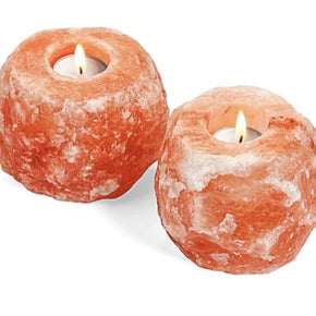 Himalayan Salt Candle Holder, Tea Light Natural Hand Carved Pink Salt - 2 Pack