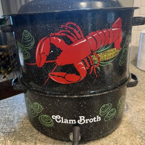 Vtg Enamelware Clam / Lobster Steamer & Broth Pot w/ Spigot Large SEE PICS