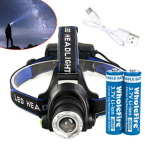 990000Lumens T6 LED Zoomable Headlamp USB Rechargeable Headlight Head Lamp Light / Models 1x Headlamp+2x 18650 Battery+ 1x USB Cable