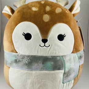 Squishmallows Kellytoy 12” Dawn the Fawn Deer W/ Scarf Christmas Holiday Plush