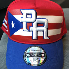 Puerto Rico Snap Back Hat "WBC" RED Cap Gorra White PR letters over PR flag