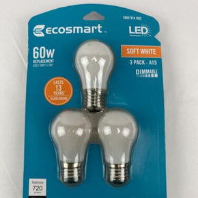 Ecosmart 60W Equiv. A15 LED Dimmable Light Bulbs In Soft White 3 Pk.