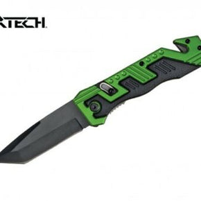 Spring-Assist Folding Knife Wartech Tactical Rescue Black Tanto 3.5" Blade Green