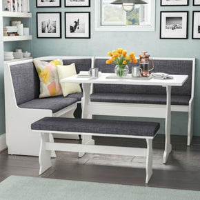 3 pc Gray White Top Breakfast Nook Dining Set Corner Booth Bench Kitchen Table
