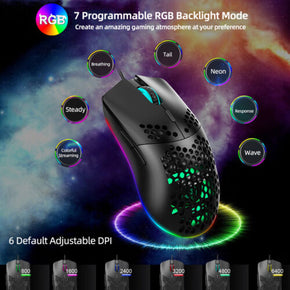 RGB LED Optical Ergonomic Gaming Mouse DPI Honeycomb Gamer Mice for Laptop PC