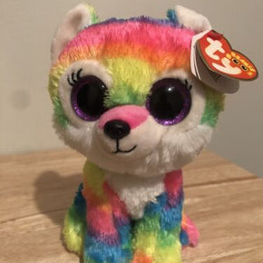 New! Rare Ty Beanie Boos River Rainbow Wolf Great Wolf Lodge Exclusive 6" Plush