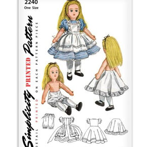 Alice in Wonderland Doll Sewing Pattern Simplicity 2240 Rag Cloth Clothes Dress