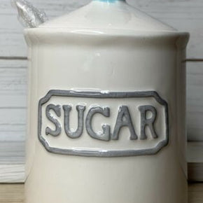 THL SUGAR Mini Canister w/Spoon Blue Knob Classic French Shabby Chic Farmhouse