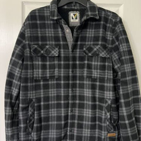 Voyager Flannel Adult Small Gray Plaid Fleece Snaps Mens Over Shirt Surf Work