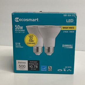 NEW EcoSmart 50W Equivalent PAR20 Dimmable LED Light Bulb Bright White (2-Pack)