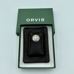 Orvis Buffalo Nickel Card Holder Money Clip Bison Leather with Box