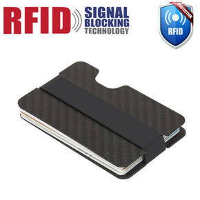 RFID Blocking Carbon Fiber Money Clip Slim Mens Minimalist Wallet ID Card Holder