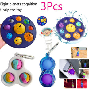 3Pcs Eight Planets Solar System Simple Dimple Sensory Fidget Toy Stress Relief
