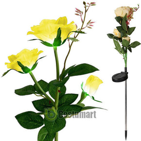 Rose Flower Stake Lights Solar Powered Garden Yard Outdoor Waterproof Fairy Lamp / Color Yellow Rose