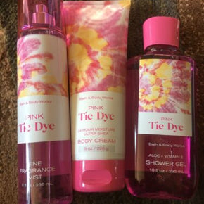Bath and body Works pink tie dye lotion Gel Mist Gift Set New 2021