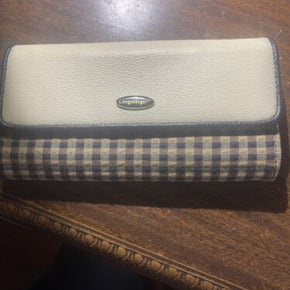 LONGABERGER Homestead BI-FOLD CHECKBOOK WALLET Plaid Fabric Leather Flap