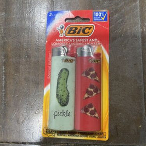 2 Pack Bic Lighters - Special Edition, Pizza, Food Pickle Gift